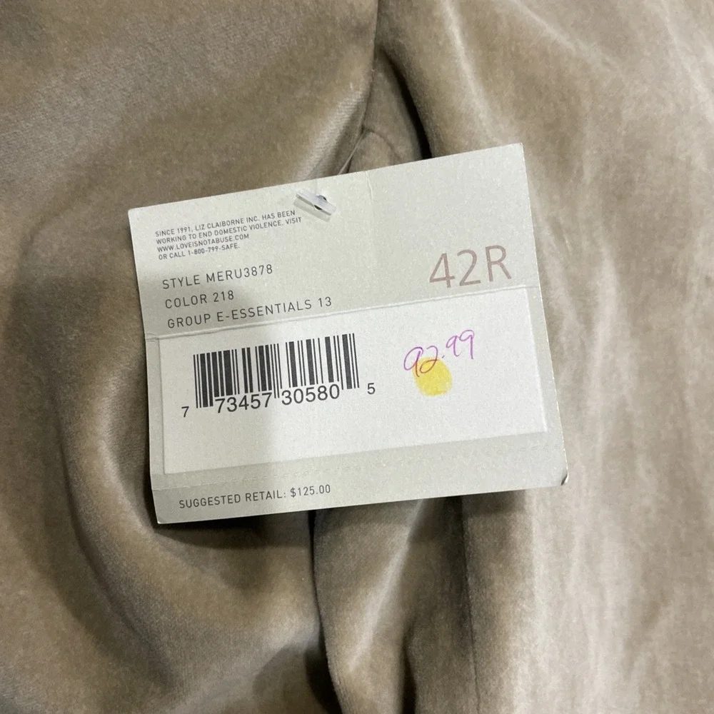Claiborne Modern Fit Blend Sport Coat Blazer Soft Jacket 42R Khaki Beige Tan NWT